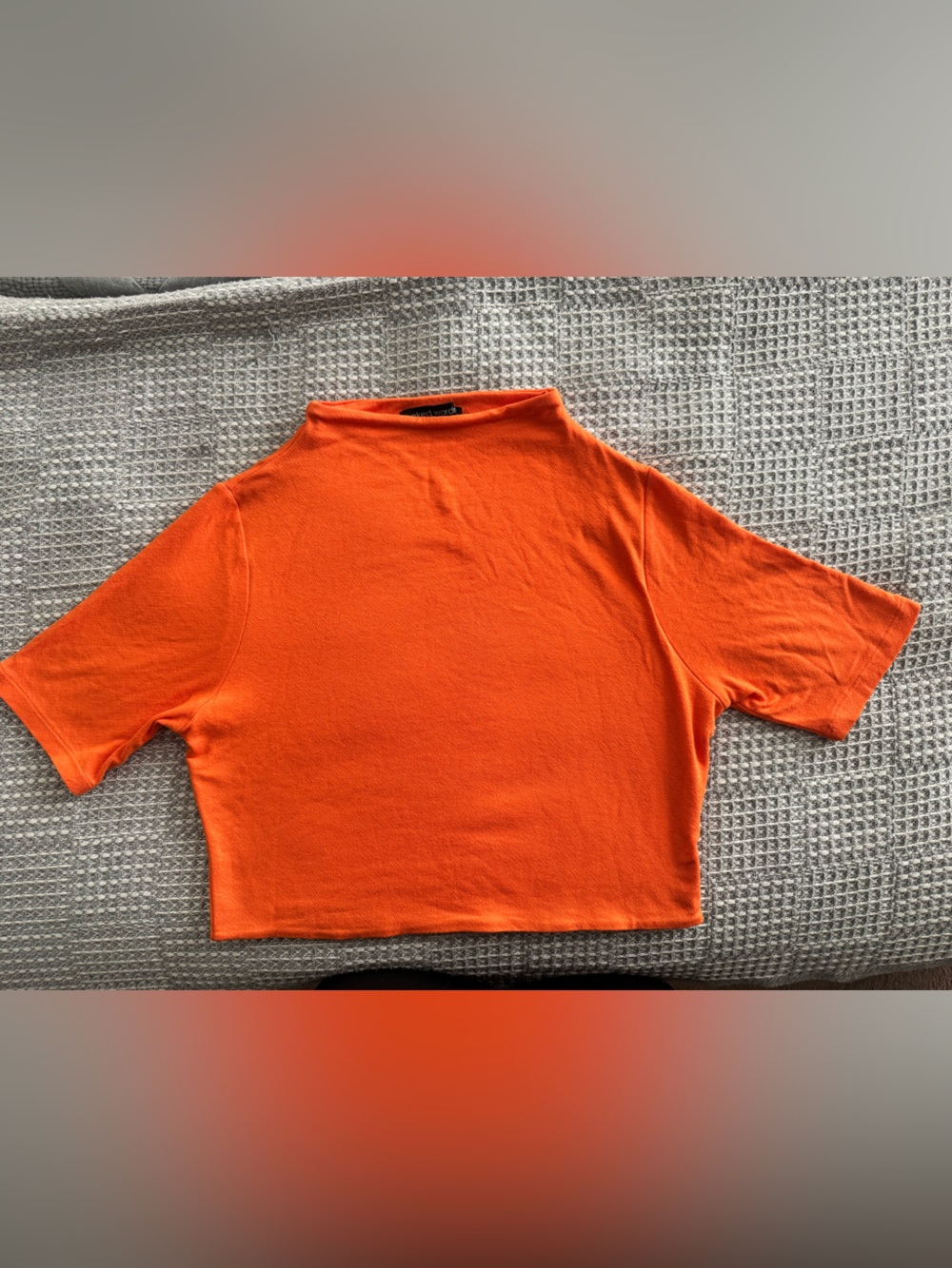 Naked Wardrobe Short Sleeve Mock Neck Cropped top- Orange